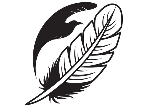 Vector silhouette feathers with flying birds vector design, feather and birds Silhouette, feather with birds clipart