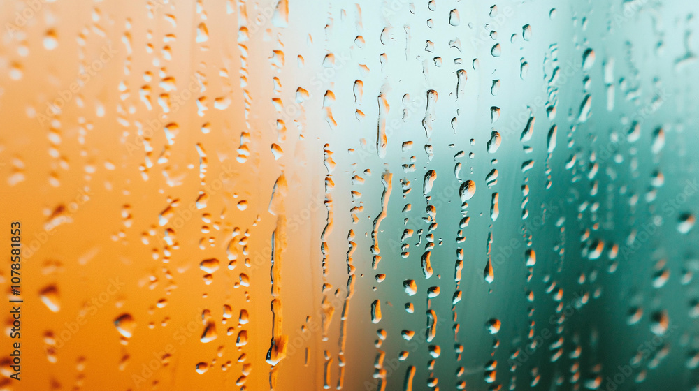 Poster abstract background close up of water droplets on frosted glass surface with colorful light reflecti