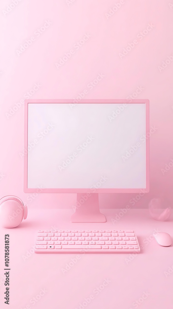 Poster elegant pastel desktop setup with keyboard and monitor