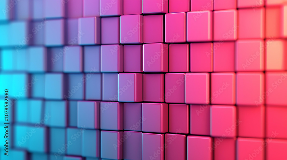 Poster abstract background vibrant grid of small squares in varying shades of pink and blue, creating dynam