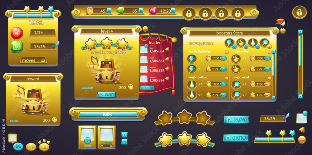 Poster vector set of graphic screens - menu buttons and icons