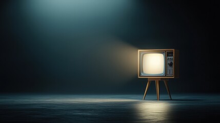 Vintage Television in Dark Room with Spotlight Effect
