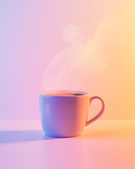 Fototapeta premium Soft Pastel Coffee Cup with Steam in Minimal Setting