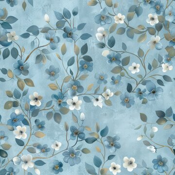 Seamless decorative blue flowers pattern background