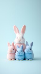 A charming display of colorful bunny figurines, evoking joy and whimsy in a pastel setting, perfect for seasonal decor.
