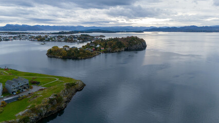 Aerial View of Serene Coastal Landscape with Islands