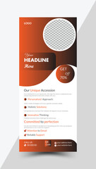Corporate business Rollup banner design template with orange and black color combination.