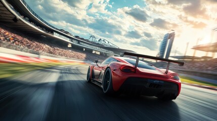 Red Race Car Speeding on Track