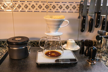 Coffee Brewing Setup on Kitchen Counter