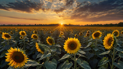 Obraz premium sunflower field in sunset