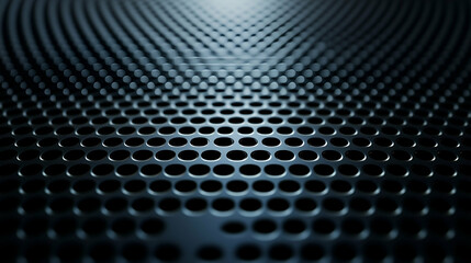 Close-up of a perforated metal surface featuring evenly spaced circular holes in a symmetrical pattern.