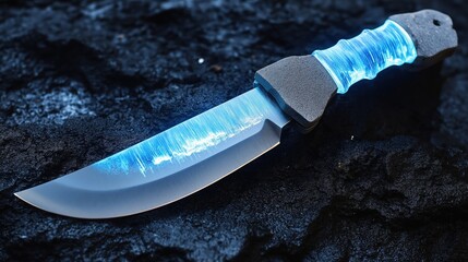 Ancient Stone Knife With a Unique Holographic Handle, Blending History and Modern Design