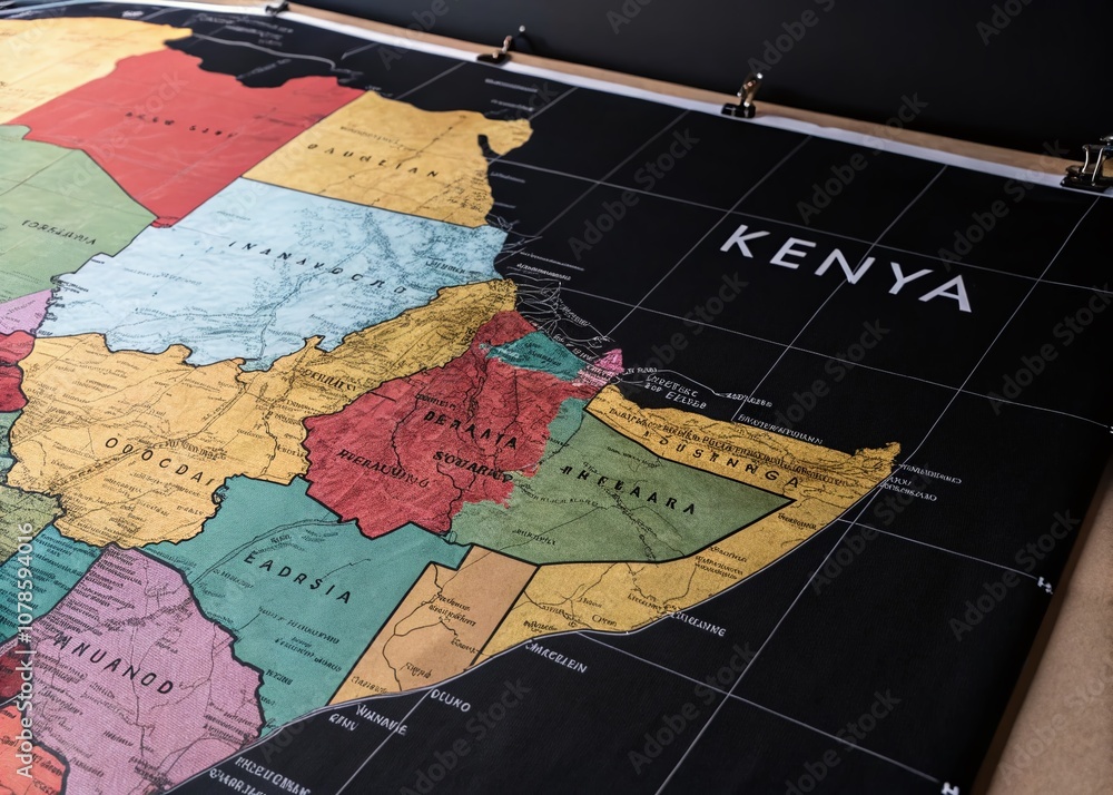 Poster stunning artistic representation of a kenya map on a black background utilizing the rule of thirds f