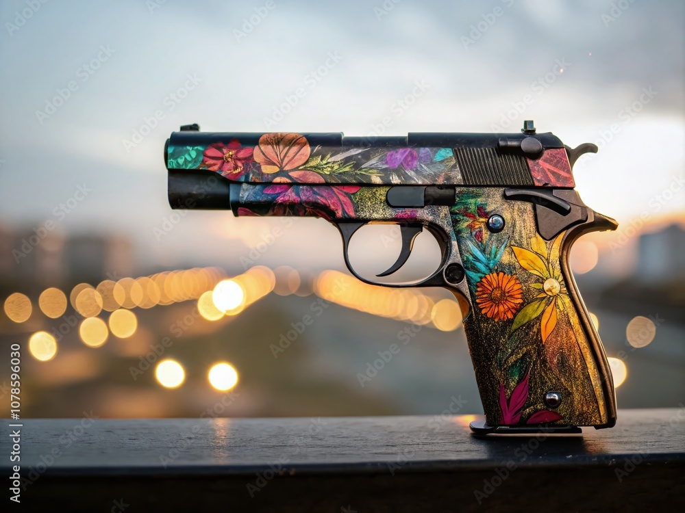 Poster stunning double exposure photography of a gunshot impact blending with abstract elements, capturing 