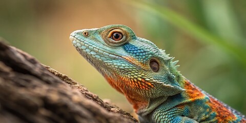 Stunning Double Exposure Portrait of a Colorful Lizard Face Merging with Nature, Capturing the Essence of Wildlife and Artistry in a Unique Generative AI Illustration