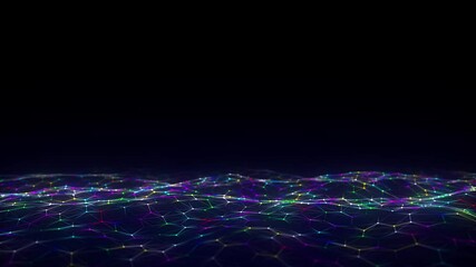 Glowing colors hexagon wave with motion dots and lines. Abstract digital background. Concept connection big data. Futuristic technology backdrop. 3D rendering. - Powered by Adobe