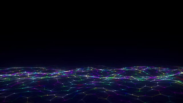 Glowing colors hexagon wave with motion dots and lines. Abstract digital background. Concept connection big data. Futuristic technology backdrop. 3D rendering. - Powered by Adobe