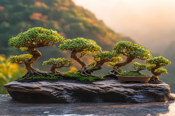 Bonsai,An arrangement of bonsai trees at different stages of development