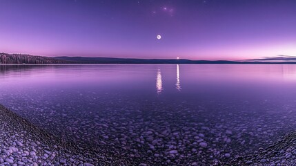 Fototapeta premium Tranquil Lake Under a Purple Moon