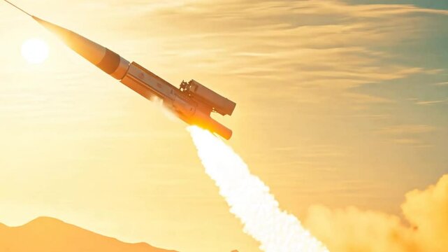 High-precision rocket system, aimed at a specific ground target, ready to launch