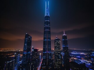 Obraz premium Illuminated Skyscrapers in a Cityscape at Night