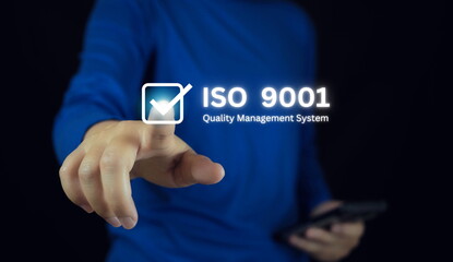 ISO 9001 Quality Management System concept. Certified and quality management of organizations, international standard organization certification.