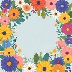 Fototapeta premium Colorful Floral Frame with a Blank Center