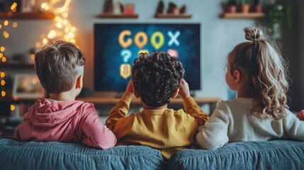 Children eagerly watching a countdown on a TV screen for a new episode or event