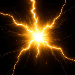 Bright, fiery yellow lightning energy burst with a dynamic, explosive appearance against a black background.