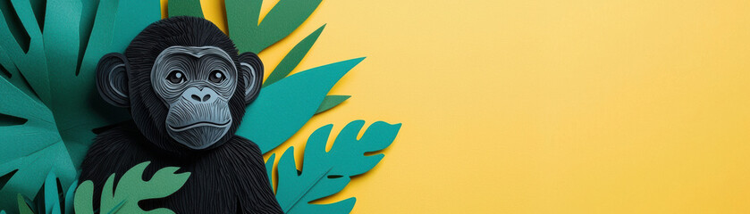 A detailed paper art depiction of a gorilla amidst vibrant foliage, showcasing creativity and wildlife in an imaginative, colorful composition.