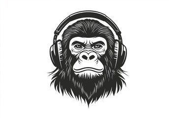 Fototapeta premium Gorilla headphones mascot logo, vector illustration style