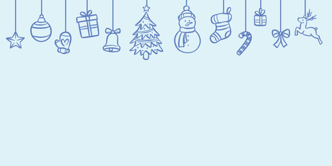 Cartoon Christmas or winter holiday frame, vector banner design, hand drawn doodle illustration header or border template