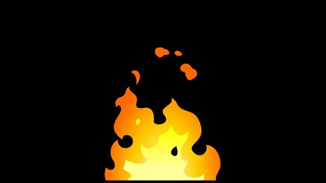 Fire Flames Reaction. 4K Cartoon Animation Video Motion Graphics With Black Background