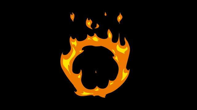Circle Fire Flames Reaction. 4K Cartoon Animation Video Motion Graphics With A Black Background