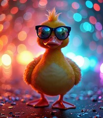Obraz premium duck in sunglasses, amazing bokeh on background 