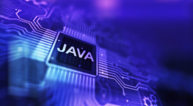 Java programming language application and web development concept on virtual screen.