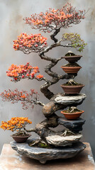 Fototapeta premium Bonsai,An arrangement of bonsai trees at different stages of development