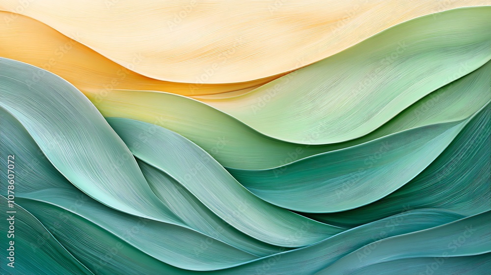 Poster explore the serenity of nature through fluid waves and soft colors in abstract art