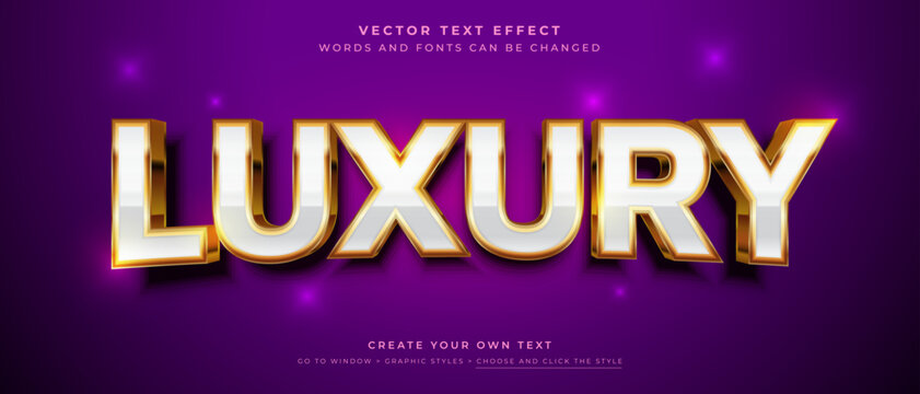 White gold luxury text effect on purple background