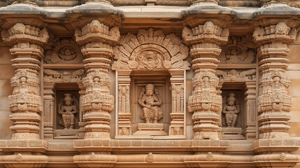 Obraz premium Intricate Stone Carvings on a Hindu Temple Facade