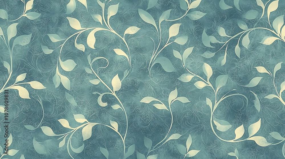 Aufkleber elegant and intricate floral pattern with soft leaves and curves on a textured background in shades 
