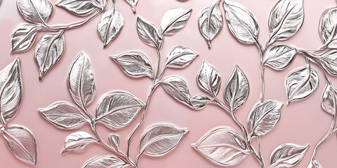 Blush background with delicate silver floral patterns.