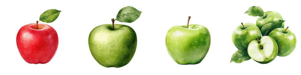 Vibrant Apples in Watercolor Painting   Depiction of Fresh Juicy Fruits in Green Red and Varied Hues