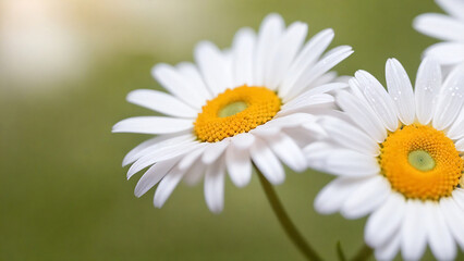Obraz premium Large daisies in full bloom with a soft green blur.