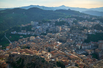 Obraz premium View of Nicosia in central Sicily from the ruins of the Norman Castle