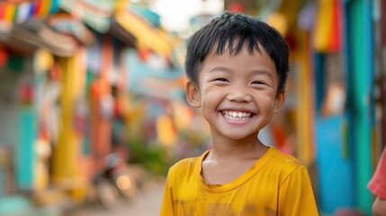 Surrounded by dynamic backgrounds, a curious Asian child's inquisitive expression reveals her insatiable thirst for knowledge and discovery