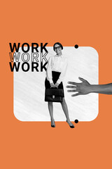Creative vertical poster collage young businesswoman worker entrepreneur secretary job diplomat...