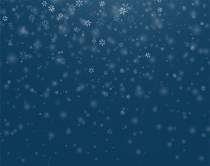 Snowflake design. Winter. Snowfall. White and blue. Scattered snowflakes. December theme. Snowy landscape. Hurricane. Christmas cards	
