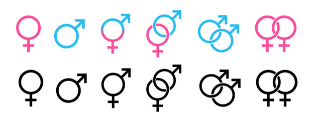 Gender icons. Gender symbols. Male and female sign of gender equality icon vector.  Sex gender. Male. Female. Gay. Lesbian, Bisexual. Transgender. Hetero. Vector illustration © stoker