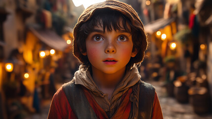 Obraz premium A boy discovering the city, young explorer